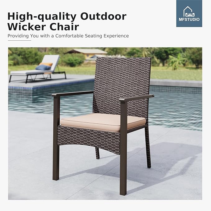MFSTUDIO Outdoor Wicker Dining Chairs, Patio Chair Set, Rattan Outdoor Chairs Set of 2, All-Weather Patio Furniture Dining Chair with Removable Cushions, Backyard, Porch