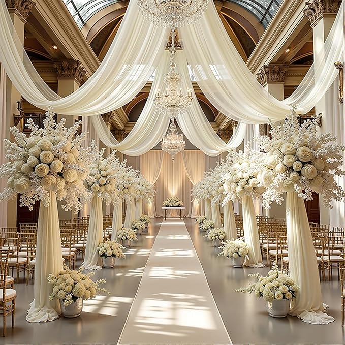 Wedding Arch Draping Fabric, 1 Panel 18FT Nude Sheer Backdrop Curtain Chiffon Fabric Drapery Voile Scarf Draping Panels for Wedding Archway Ceremony Curtain Valance Party Decoration