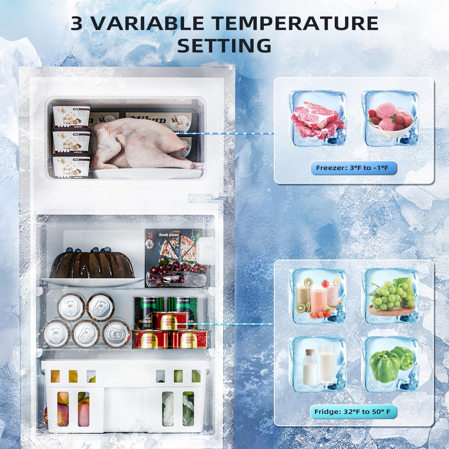 Antarctic Star 3.2 Cu.Ft,Mini Refrigerator with Freezer,Double Door Mini Fridge,Compact Refrigerator,Adjustable Thermostat,Mini Refrigerator for Bedroo/Office/Dorm/Kitchen(GRAY)