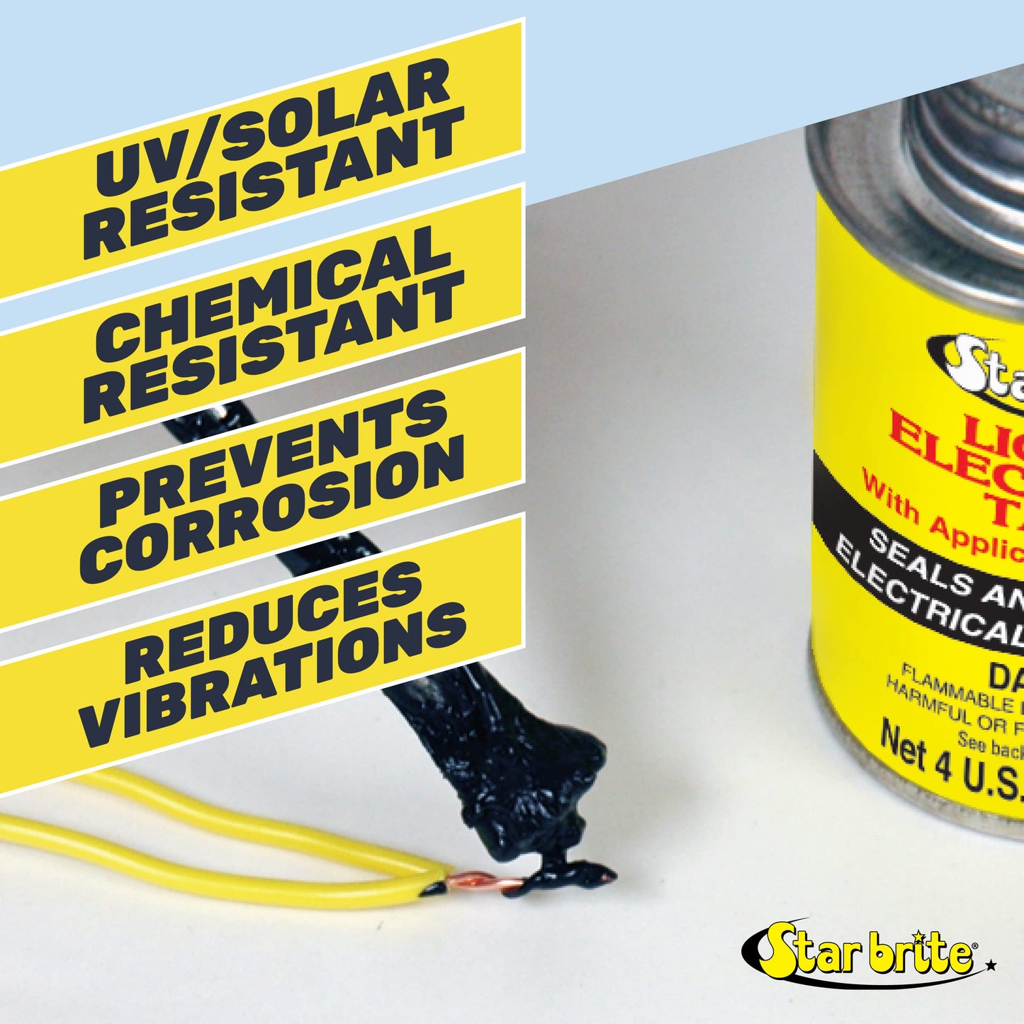 STAR BRITE Liquid Electrical Tape with Applicator Brush Cap - Superior Adhesion & Flexible Protection for Frayed Cables, Terminals & Electric Splices - Clear 4 fl oz. (084108B)