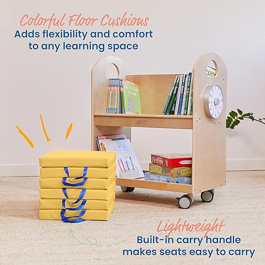 ECR4Kids SoftZone Floor Cushions, Square, Flexible Seating, Yellow, 6-Piece