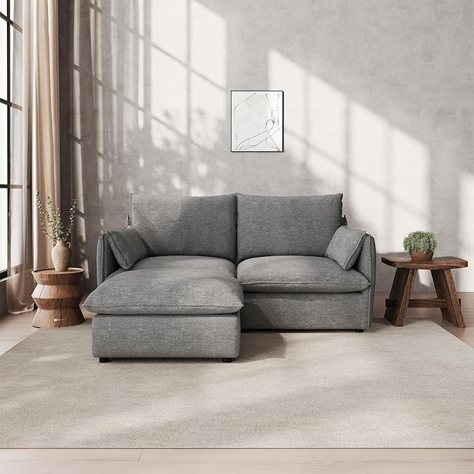 Gtilzria Waterproof Cloud Sectional Couches,High Backrest Down Filled Sofa for Living Room,Modular Sofas 2 Seater with Ottoman,Detachable Couch Covers,Dark Grey