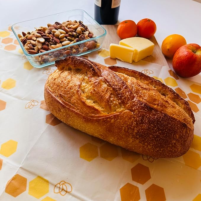 Truebee Reusable Beeswax Bread Wrap – Non Toxic, Plastic Free, Silicone Free, Sustainable, Environmentally Friendly, Organic Cotton Beeswax Wrap, XL Bread Wrap, Signature Design