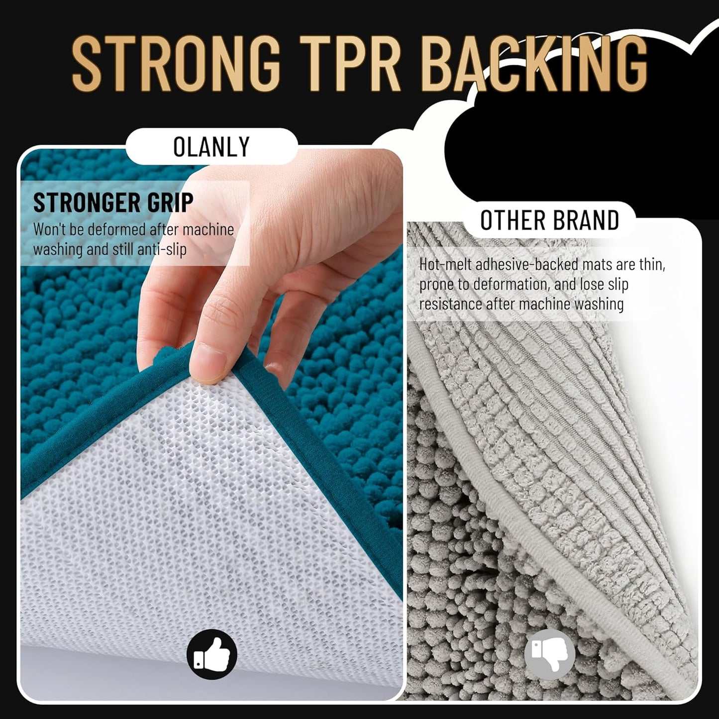 OLANLY Thick Bathroom Rugs 24x16, Extra Soft Absorbent Chenille Striped Bath Rugs, Rubber Backing, Machine Wash Dry, Bath Mats for Bathroom Floor, Tub and Shower, Home Decor Accessories, Peacock Blue