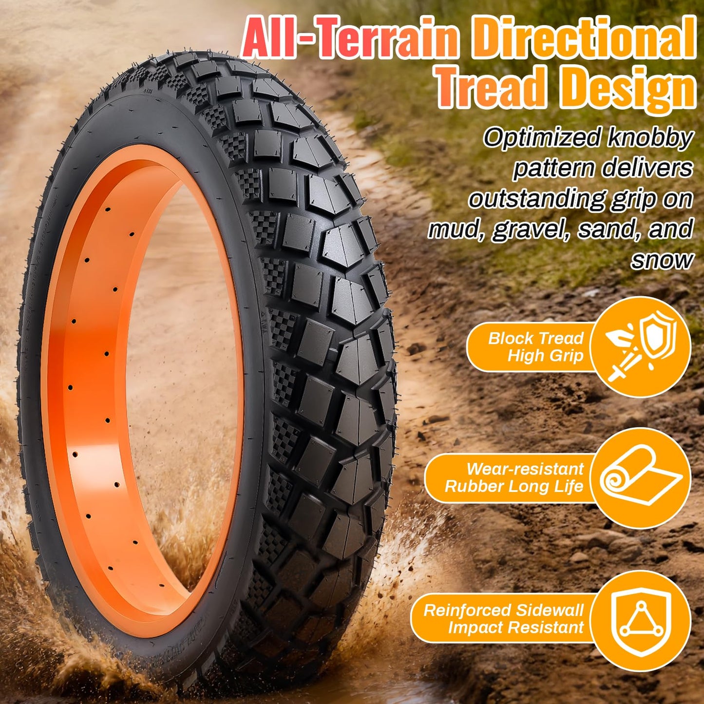26x4.0(98-559) Heavy Duty Fat E-Bike Tires,High-Performance 26" Electric Folding Replacement Bike Tires,Durable All-Terrain Directional Tread Bicycle Tires-2PCS (EW003)