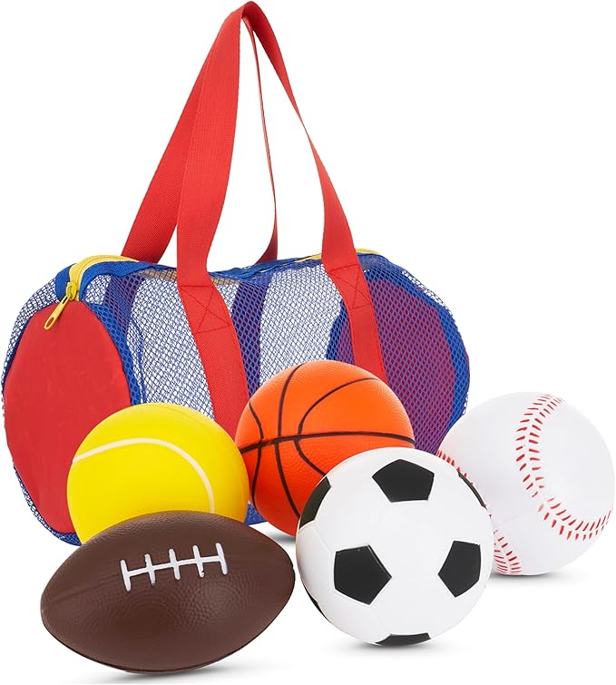 Neliblu Set of 5 Foam Balls for Kids - Toddler Toys Set with Soccer, Basketball, Football, Baseball, and Tennis - Soft Ind...