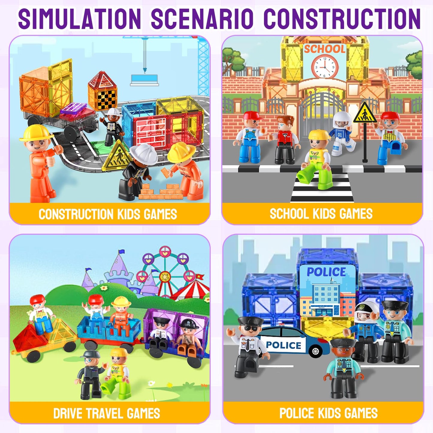 Large Magnetic People Figures for Kids-15pcs,3”Community Helpers Toys People for Magnetic Tiles Building Blocks Gifts for Christmas Toddlers Boys Girls Ages 3 4 5 6+,Creative Magnet Toy Expansion Pack