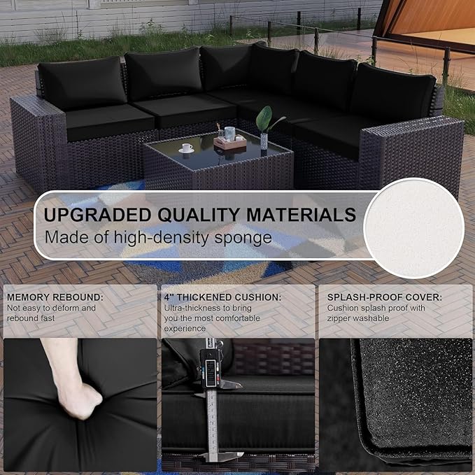 Kullavik 12PCS Outdoor Patio Furniture Set PE Wicker Rattan Sectional Sofa Patio Conversation Sets,Black