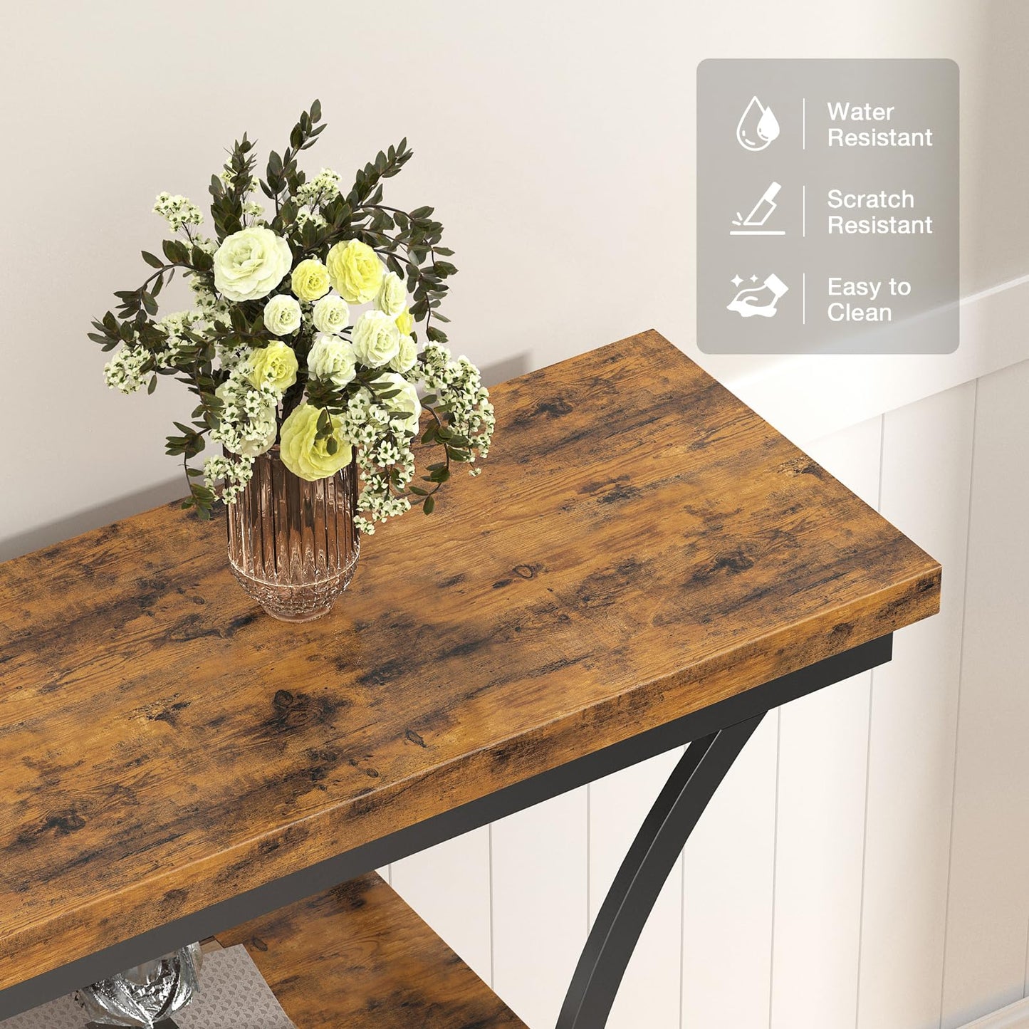 Loftiage 41.3" Industrial 4 - Tier Console Table with Curved Metal Frame, Narrow Long Entryway & Sofa Table with Storage Shelves for Living Room, Accent Hallway Furniture