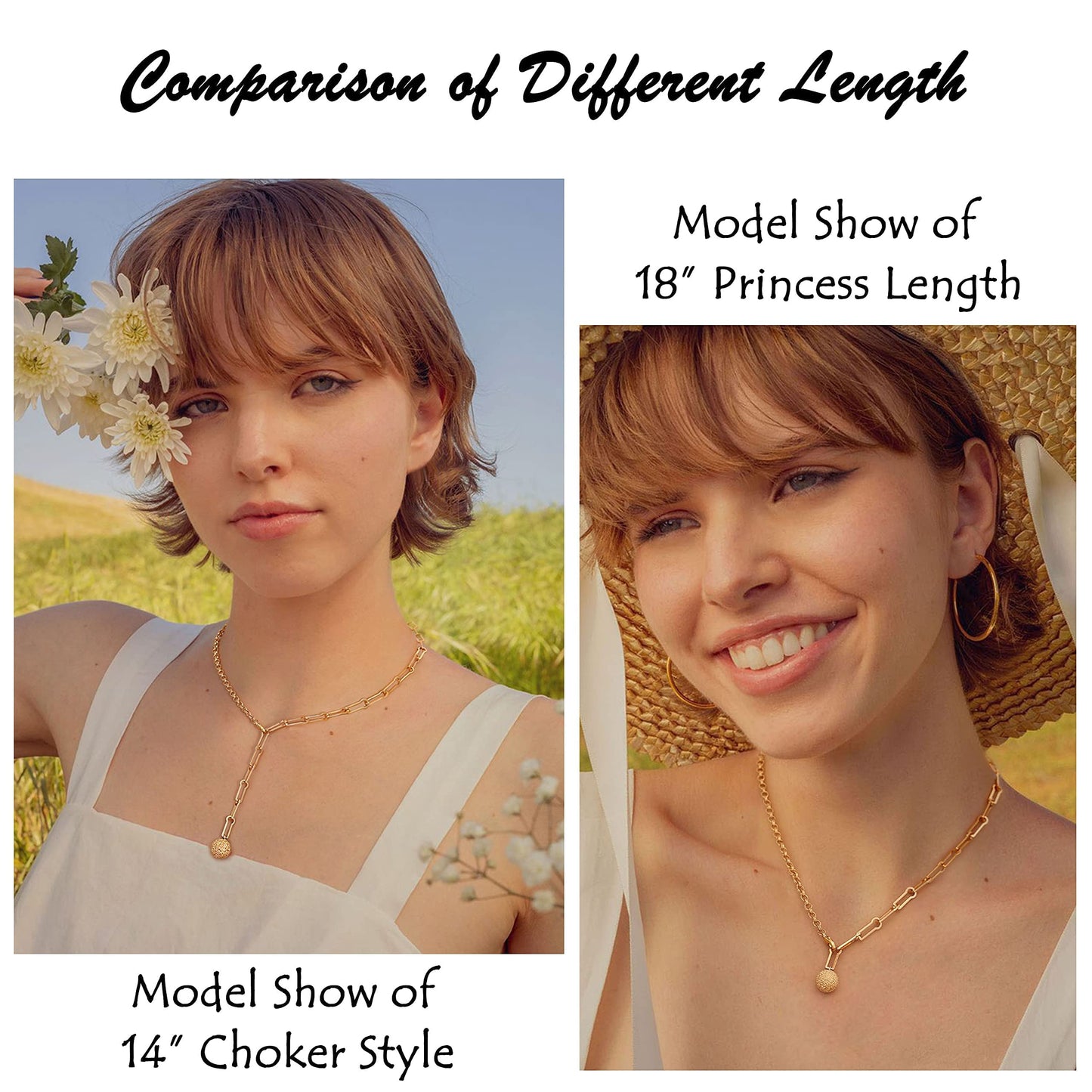 Aobei Pearl 18K Gold Paperclip Chain Link Y-Shaped Necklace Dainty Gold Matta Ball Pendant Necklace for Women Fashion Lariat Jew