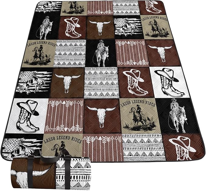 Smell Sunshine Outdoor Picnic Blanket,Portable Sandproof Waterproof Picnic Mat,West Cowboys Printed Camping Beach Mat for ...
