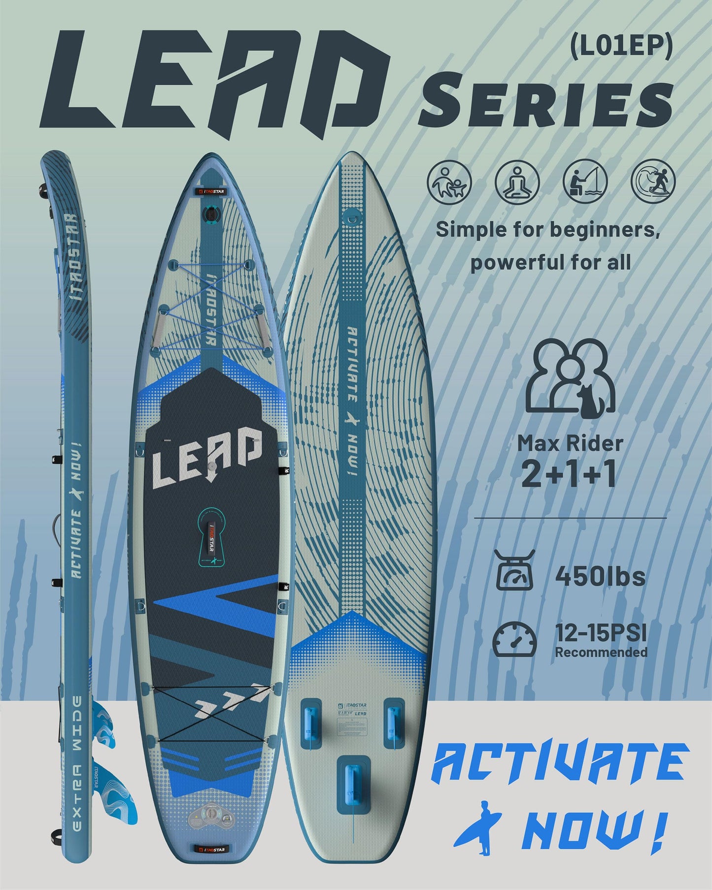 iTAOSTAR Lead 12' × 35" Inflatable Stand Up Paddle Board with Seat, Extra Wide SUP Board with 5 Fins Stable Design for Adults, Youth, All Skill Levels, Lakes, Oceans & Fishing