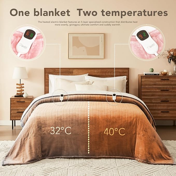 Homemate Electric Heated Blanket Twin - 62"x84" Heating Bed Blankets Throw with 10 Heating Levels 8 Hours Auto Off Fast Heating Over-Heated Protection Ultra Soft Warm Flannel ETL Certified Pink