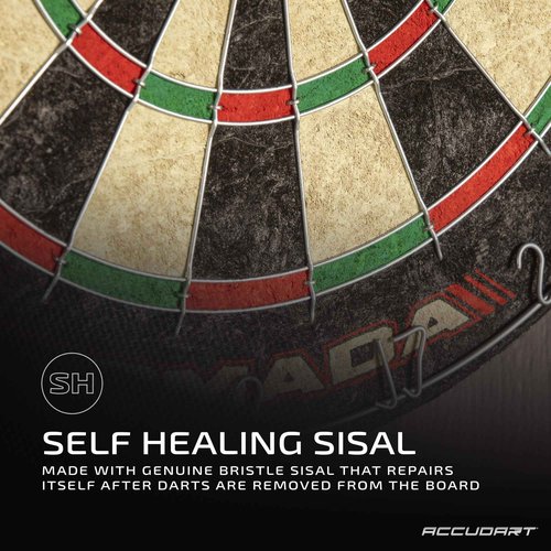 Accudart Armada Bristle Dartboard Cabinet Set - Official Size 18" x 1.5" - Self Healing Genuine Sisal - Wall Mount Cabinet Set - Round Spider Wires Reduce Bounce Outs - Rotatable Metal Number Ring