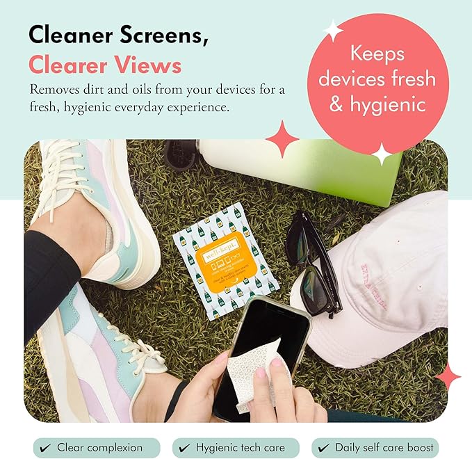 Well-Kept Tech & Lens Wipes - Eyeglass, Screen & Phone Cleaning, Multi-Surface, Lint-Free, Pre Moistened, Streak-Free & Non Scratching - Bubbly, 6 Pack (90 Count)