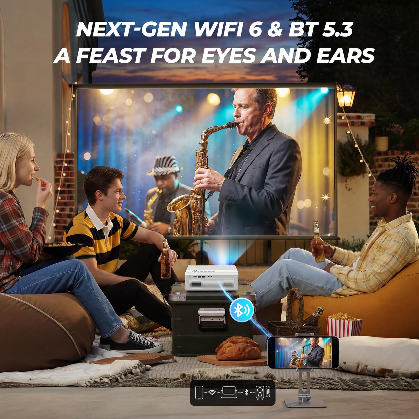 Smart Projector with WiFi and Bluetooth, Proyector-4K Support Official Licensed Apps, 2000 ANSI/AI Auto Focus/50W Dolby/HDR10+/Quiet, Kogata Portable Indoor/Outdoor Movie Projector Ceiling