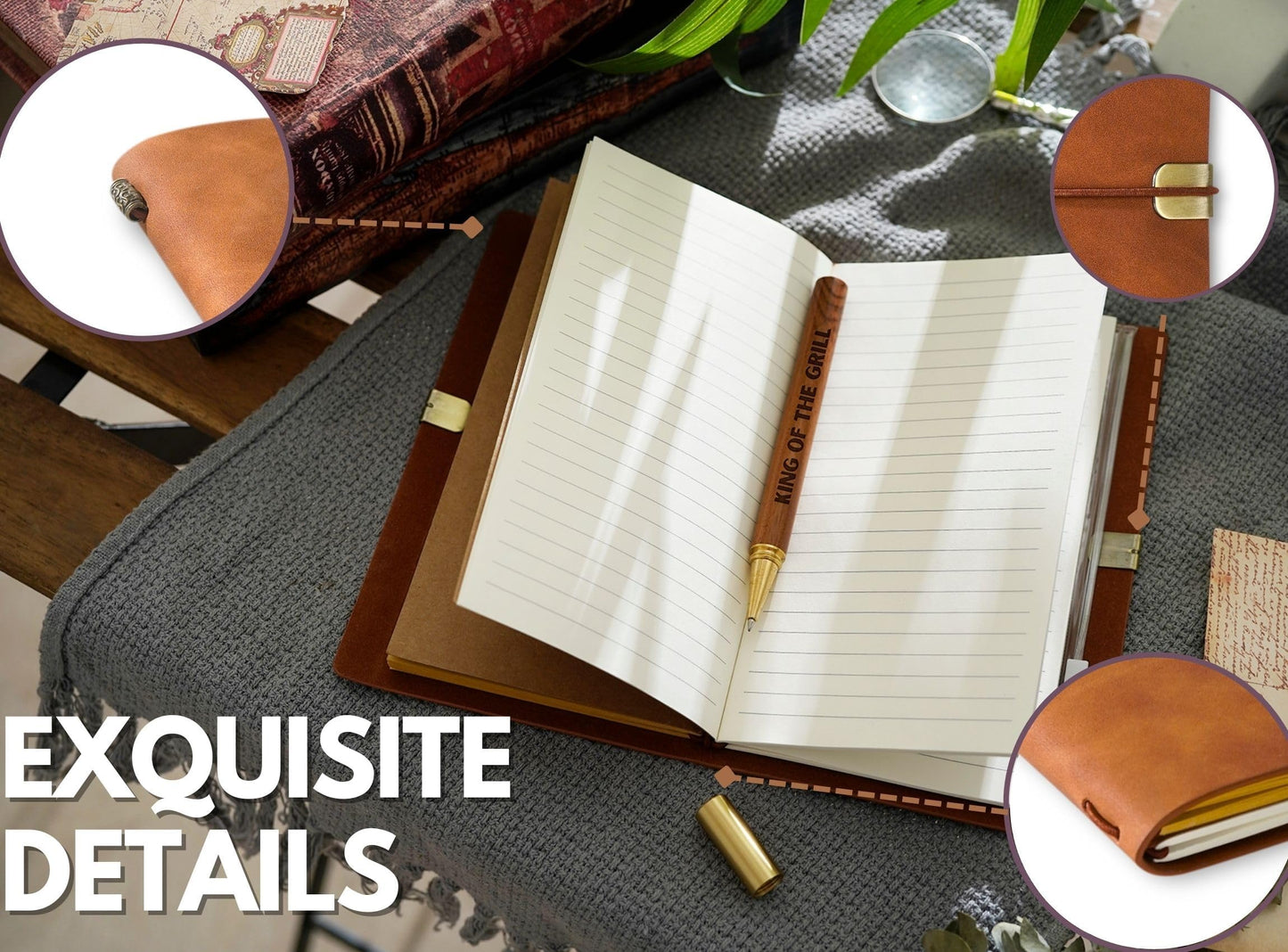 InnoBeta Grilling BBQ Gifts for Men, Dad, Grandpa, Grill Journal Pen Set for Birthday, Christmas, Unique Notebook, Travel Diary, Lined Planner, 7.8x5 Inches, Brown