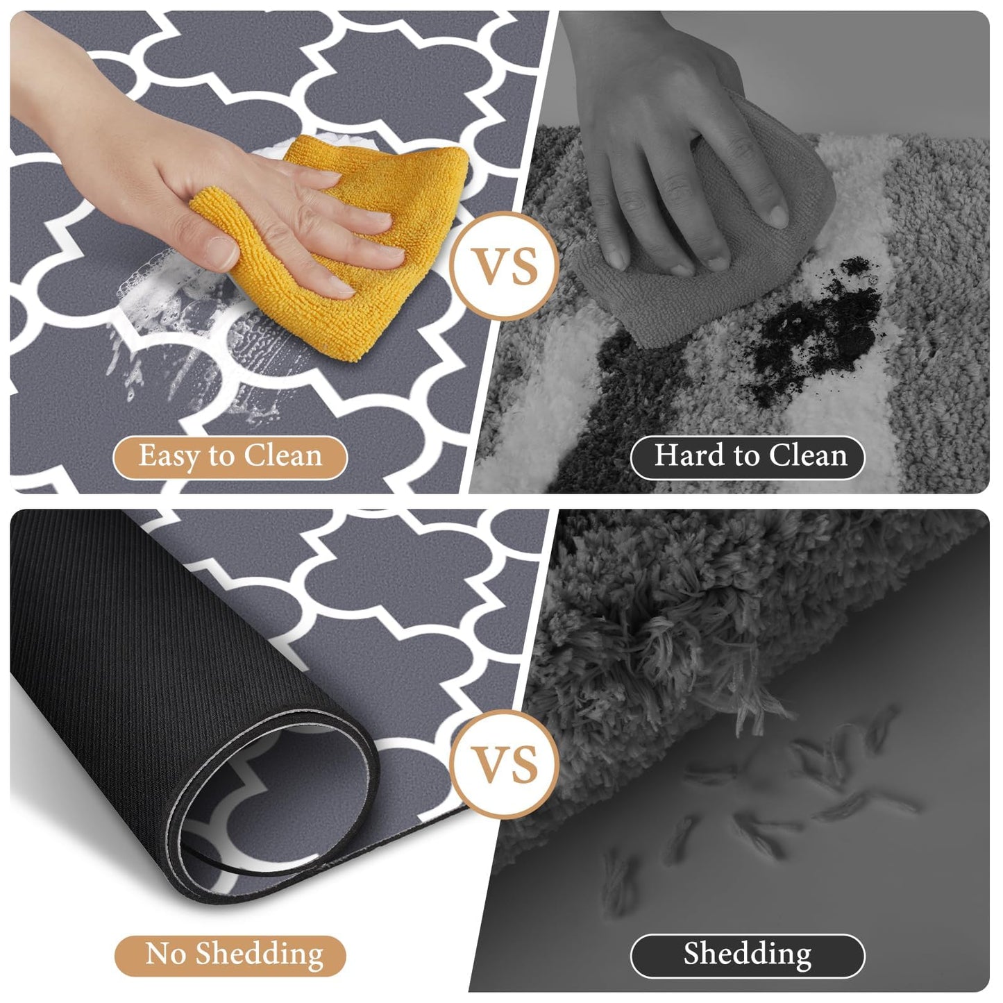 KMAT Bath Mat Super Absorbent Bathroom Rugs Anti-Slip Quick Dry Bath Rug Fits Under Door Washable Bath Rugs for Bathroom Shower Room in Front of Bathtub Sink, Grey 16"x24"