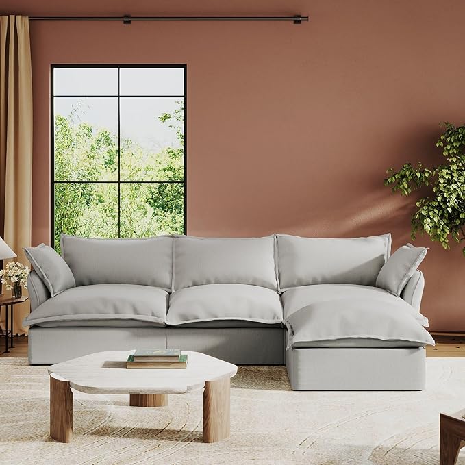 Intuition Decor Cloud Modular Sectional Sofa,117" Down Filled Comfort L Shaped Comfy Sofa Couch with Cushion Covers Removable Extra Deep Seats,Couch for Living Room Apartment Office