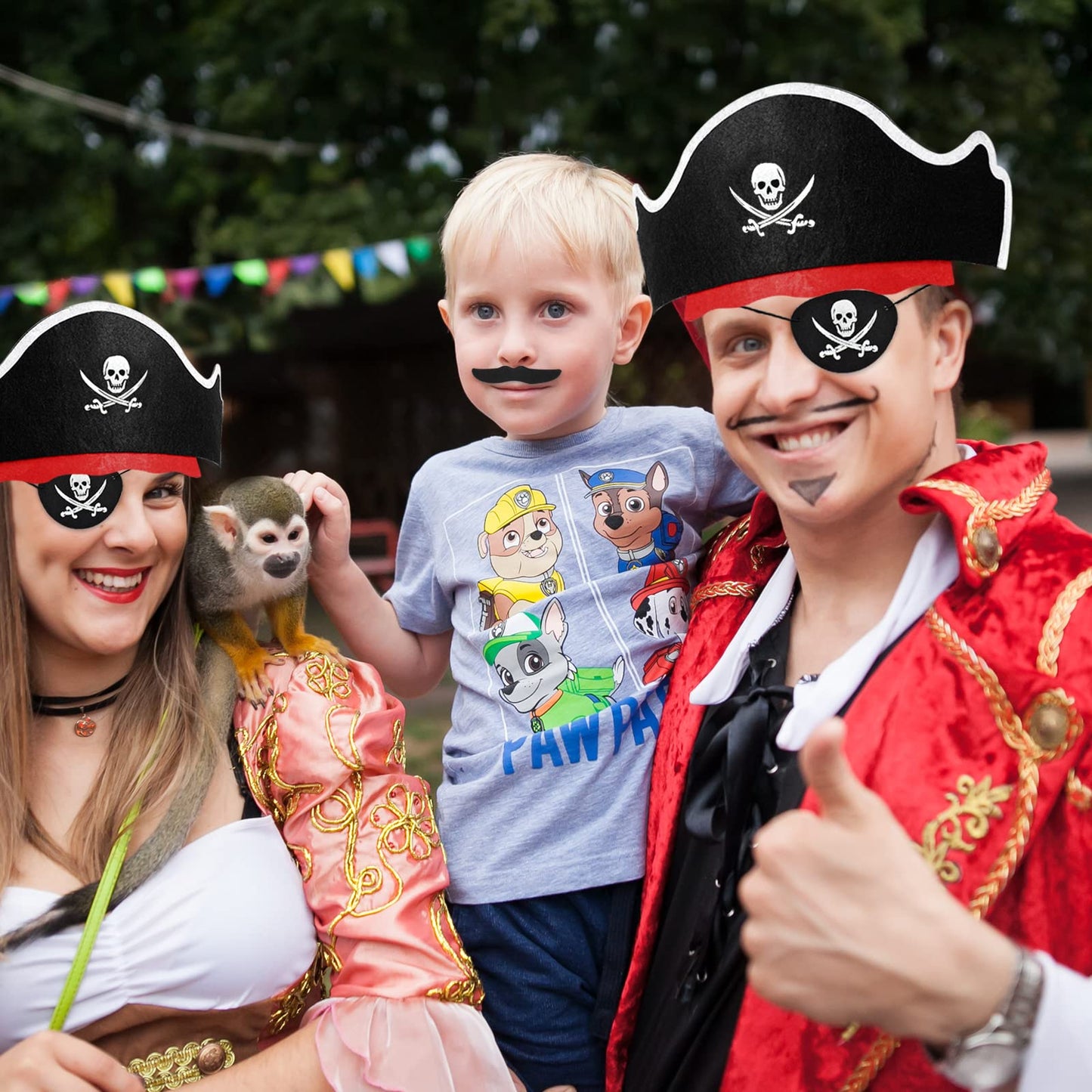 Halatool Pirate Hat Set for Kids, 36 Pcs Felt Pirate Hat, Skull Print Eye Patches, Fake Mustaches - Pirate Party Favors for Halloween, Masquerade, Cosplay
