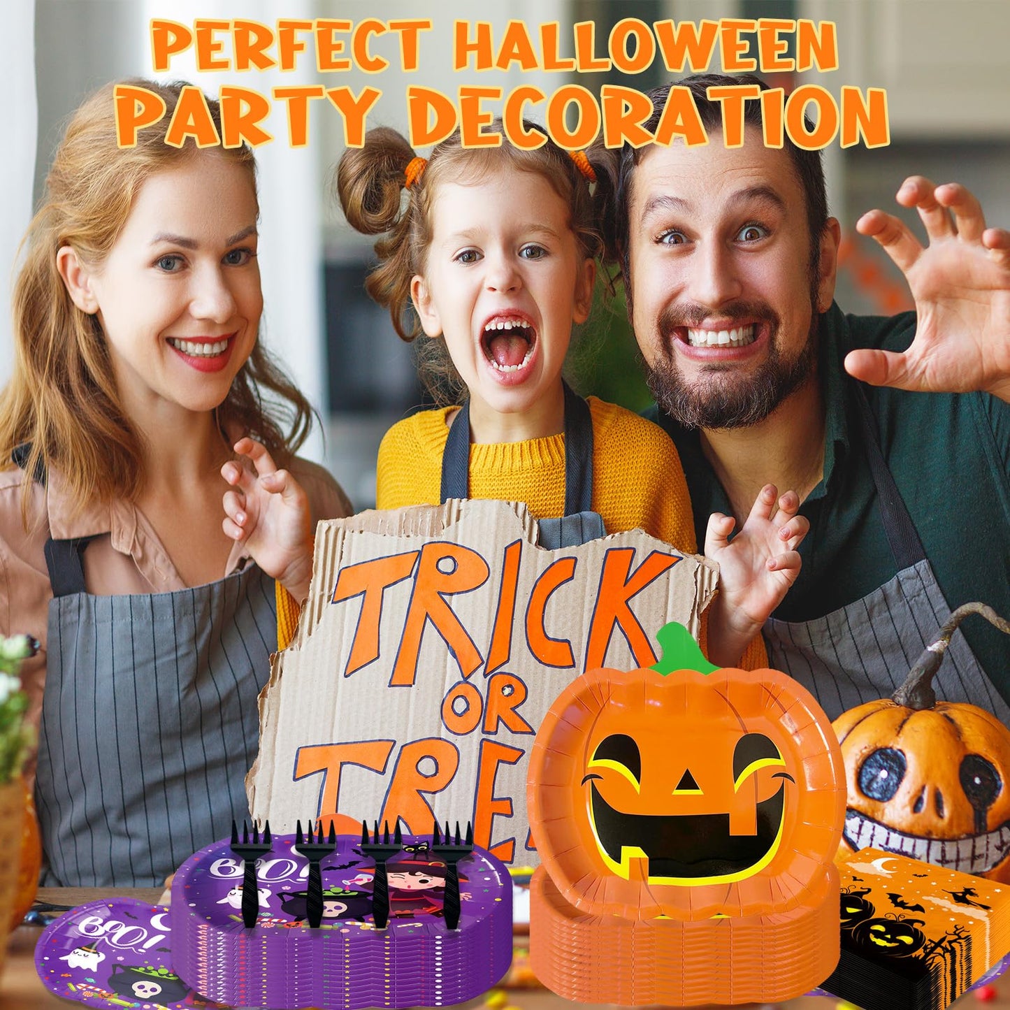 YQUQWN 48 PCS Halloween Pumpkin Shaped Paper Plates and Napkins Set, Perfect for School Events, Holiday Celebrations, Trick-or-Treat Parties, and Themed Gatherings, Disposable and Fun Decor