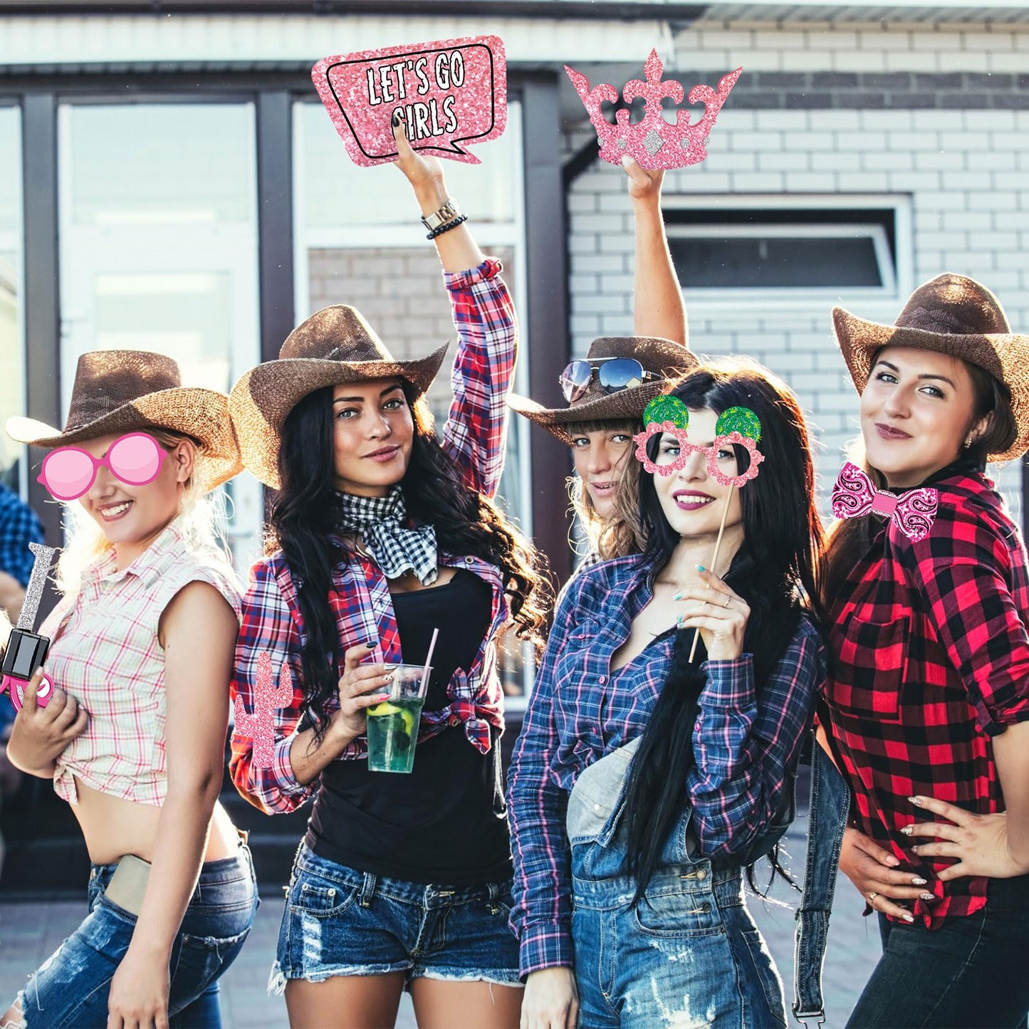 Blulu 26 Pieces Cowgirl Western Photo Booth Props Kit Party Decorations Selfie Props for Western Theme Party Favors Supplies