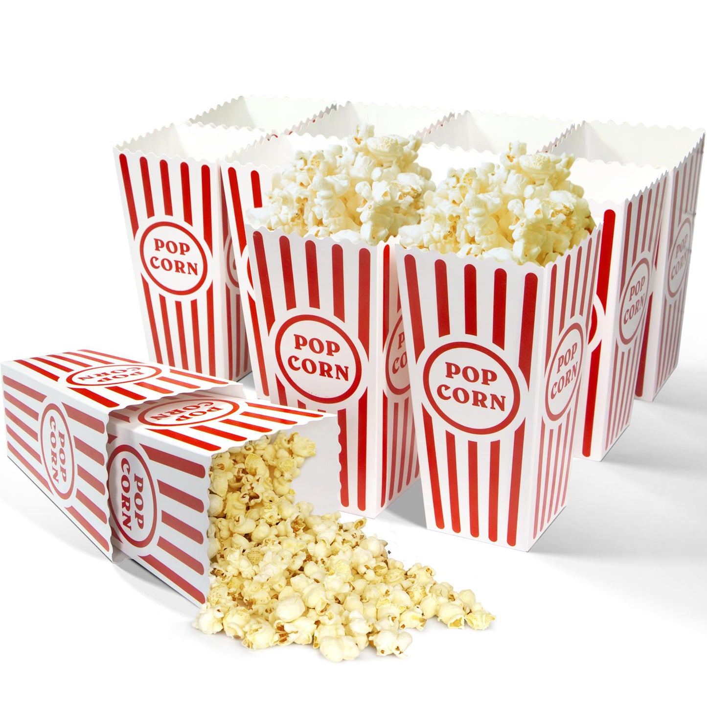 Novelty Place 12 Pcs Classic Popcorn Boxes, 46 oz Red & White Striped Cardboard Popcorn Container for Movie Night Party - 7.8" Tall x 3.9" Square