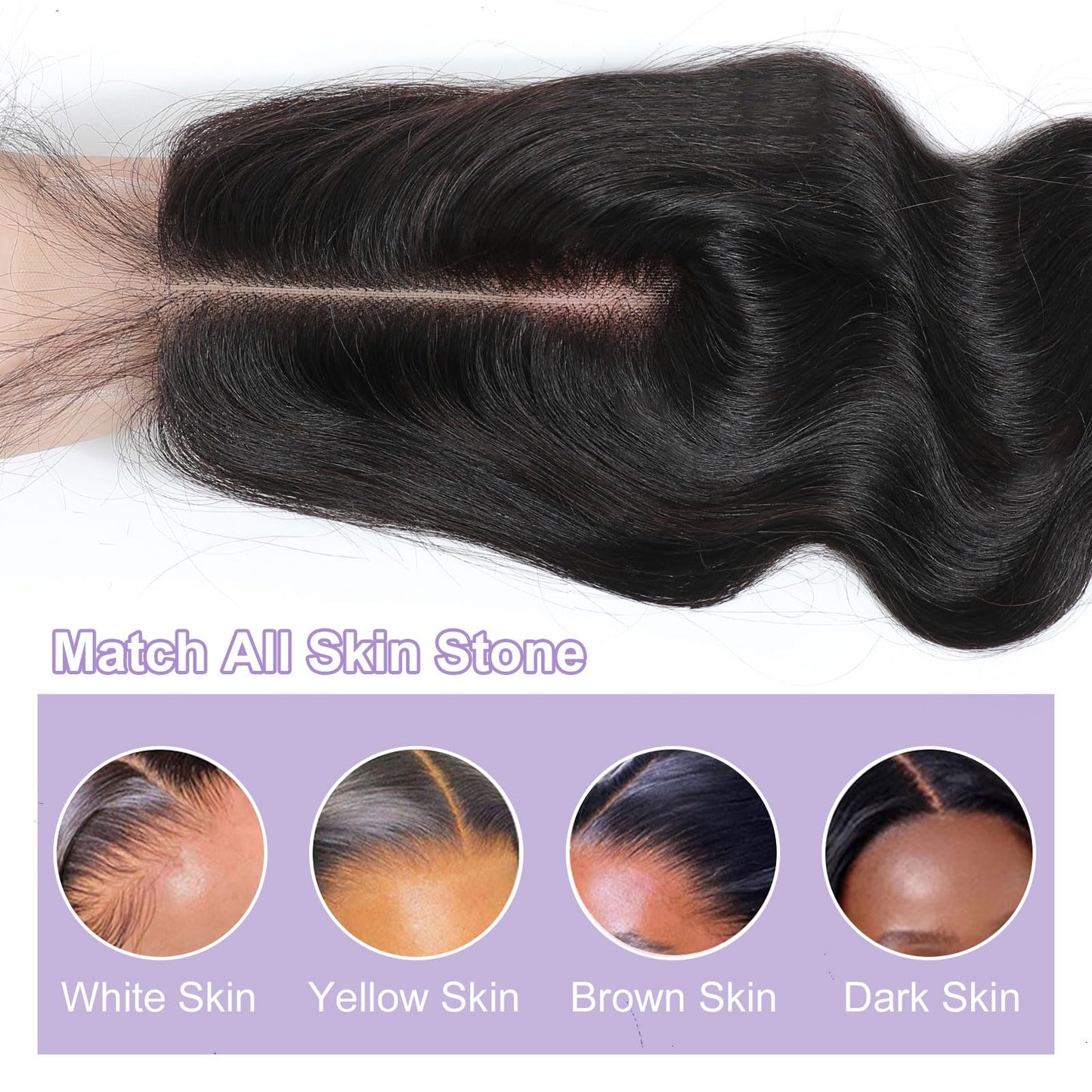 DSEKCAIN 2x6 HD Lace Closure Body Wave Transparent Lace Closure Middle Part Long Parting 100% Raw Virgin Human Hair Natural Blac