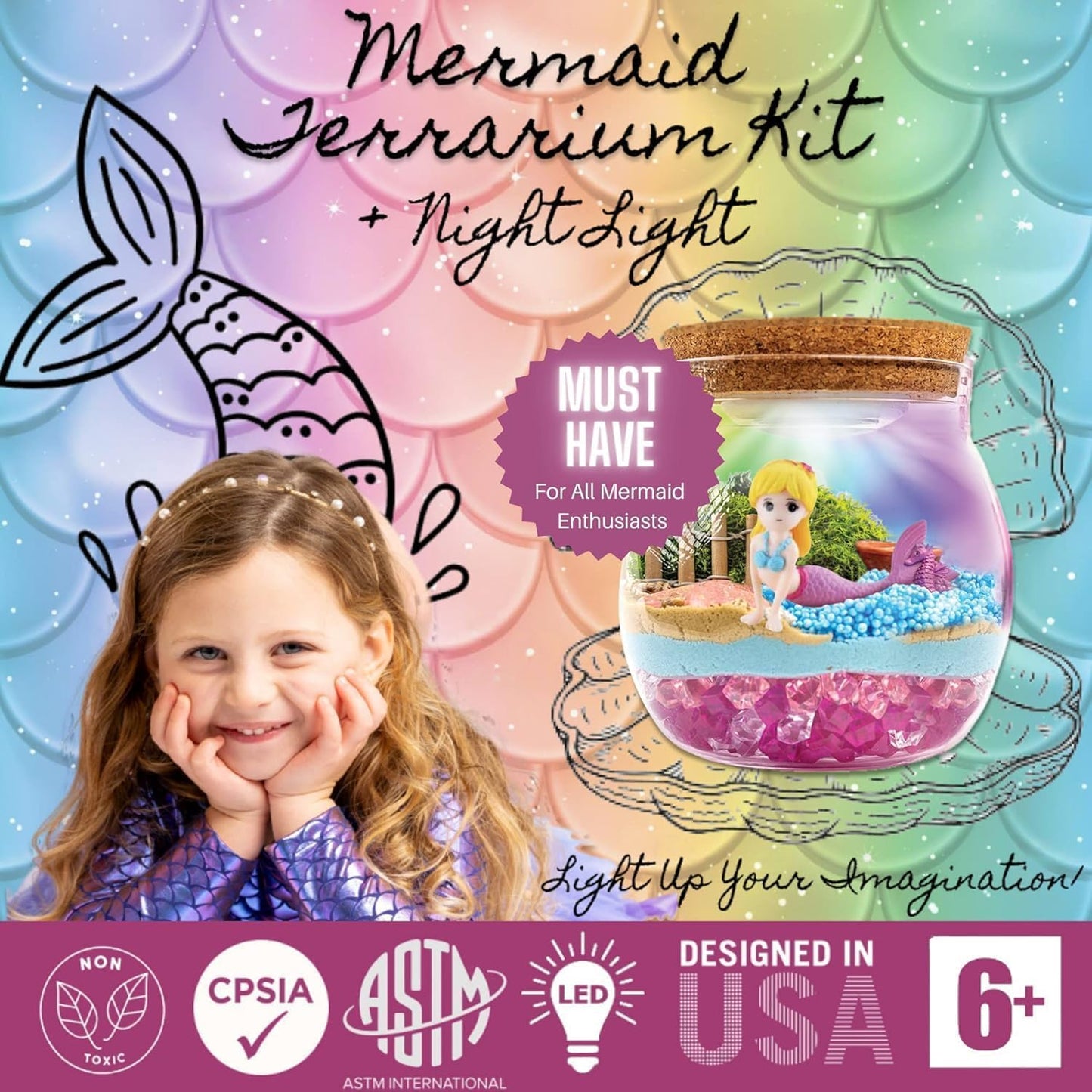 Mermaid DIY Terrarium Night Light Kit - Crafts for Kids Age 4-12