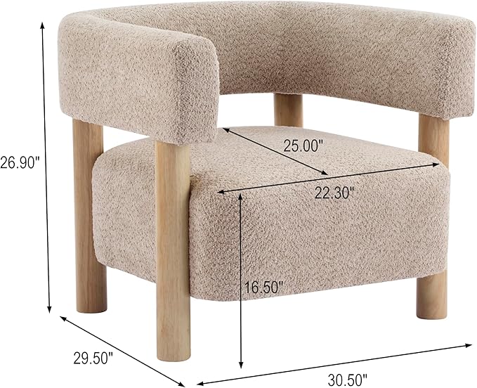 Christopher Knight Home Carly Low Profile Accent Chair, Round Backrest Side Chair, Living Room Armchair with Boucle Fabric Cushion, Comfy Reading Chair for Bedroom, Wooden Single Lounge Sofa, Wheat