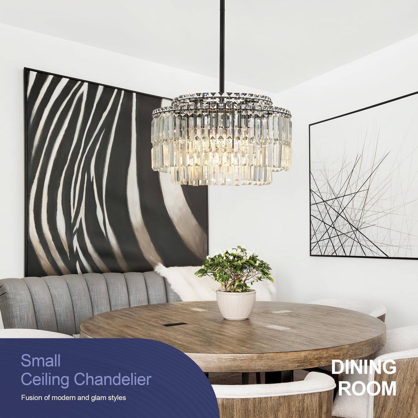 lighceac Modern 17.6“ Black Crystal Chandelier Ceiling Light Fixtures for Dining Room Luxury Glam 8-Light Crystal Chandeliers Lighting for Bedroom Entryway Hallway Living Room Kitchen Island Foyer