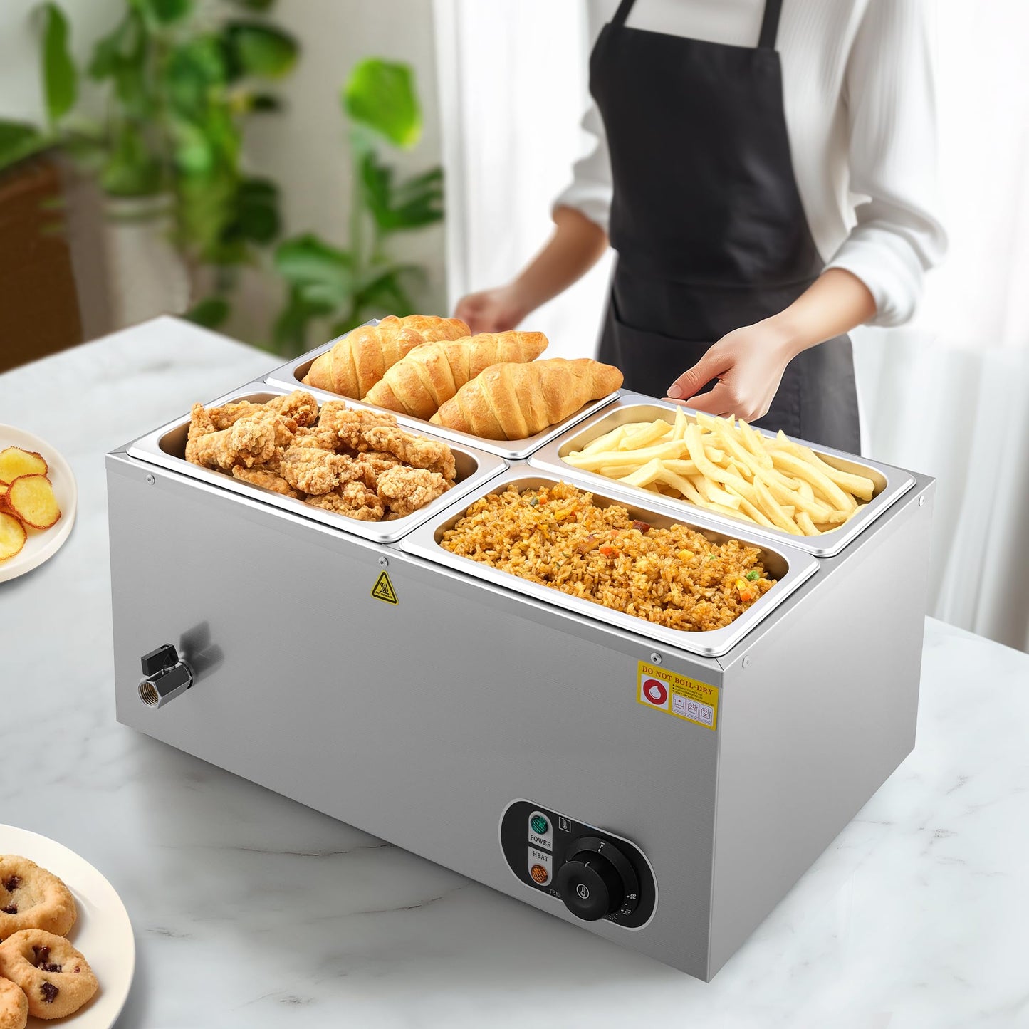 WILPREP Commercial Food Warmer with Four 1/4 Pans, 1500W Countertop Electric Steam Table, 86-185°F Adjustable Temp Control & Over-Temp Protection, Stainless Steel Buffet Bain Marie
