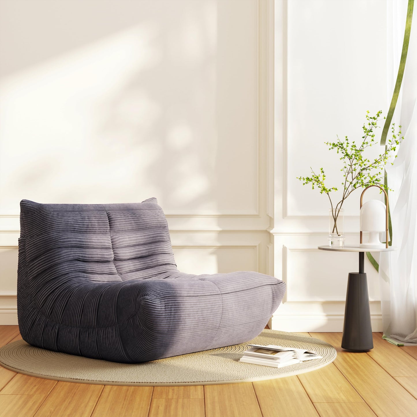 Swbvs Bean Bag Chair, Lazy Floor Sofa Couch for Adults and Kids, Fireside Chair with Ergonomic Design, Memory Foam Lounge Chair for Living Room Bedroom, Office, Grey