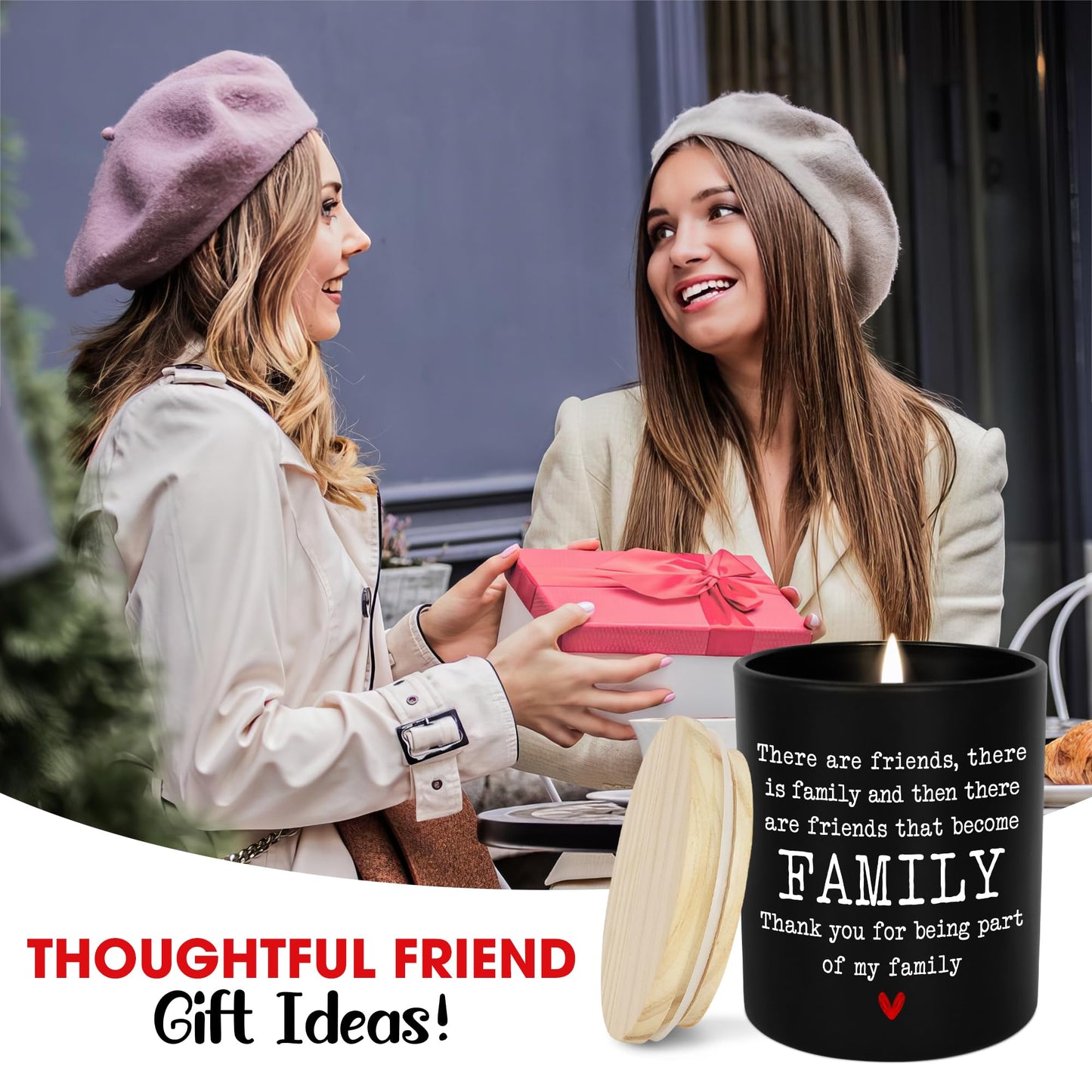 TEEZWONDER Friend Gifts for Women - Long Lasting Vanilla Lavender Candle 10 oz - Friendship Birthday Gifts for Women Men BFF Bestie Coworkers Friends Female, Scented Candles for Women Men