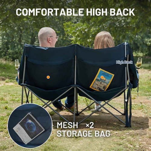 Timber Ridge Double Camping Chair, Heavy Duty Outdoor Folding Camp Couch, Loveseat Camping Chairs Perfect for Campsites, Patio/Lawn, Soccer Games or Other Youth Sports, Supports 600 lbs