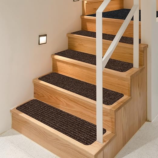 Non-Slip Stair Treads, 7.8" X 30" (7-Pack) Stair Runner Indoor Outdoor Mats, Brown Slip Resistant Stair Tread Mats Step Covers Pads for Elders, Kids and Pets(30" x 7.8", Brown)