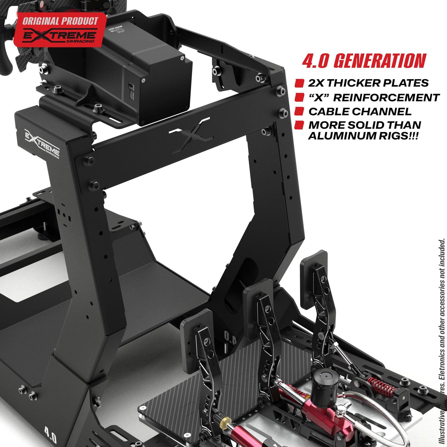 Extreme Simracing Chassis 4.0 (Black) + Horizontal Mount | Compatible with Logitech, Thrustmaster, Simagic, Moza & SimCube | Adjustable Racing Simulator Cockpit with Heavy-Duty Steel Construction