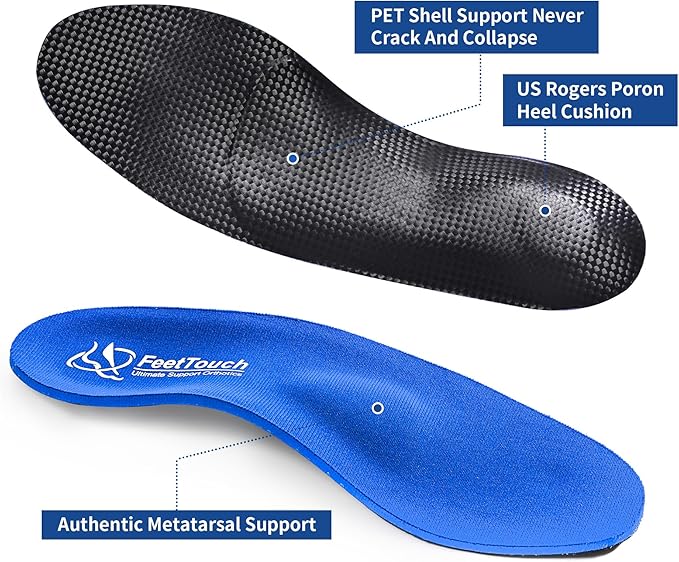 FeetTouch Strong High Arch Support Metatarsal Pad Orthotics for Morton's Neuroma,Ball of Foot Pain, Metatarsalgia Plantar Fasciitis Inserts with Poron Heel Cushion