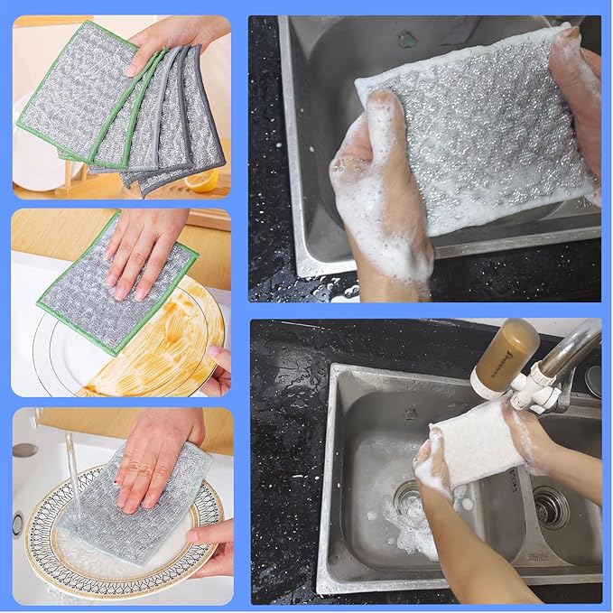 New thickened 7.8 * 7.8 inch double-sided metal wire dishwashing cloth, suitable for both dry and wet use, scratch free dishwashing cloth, kitchen cleaning, cookware, tableware, sink (4 pieces)