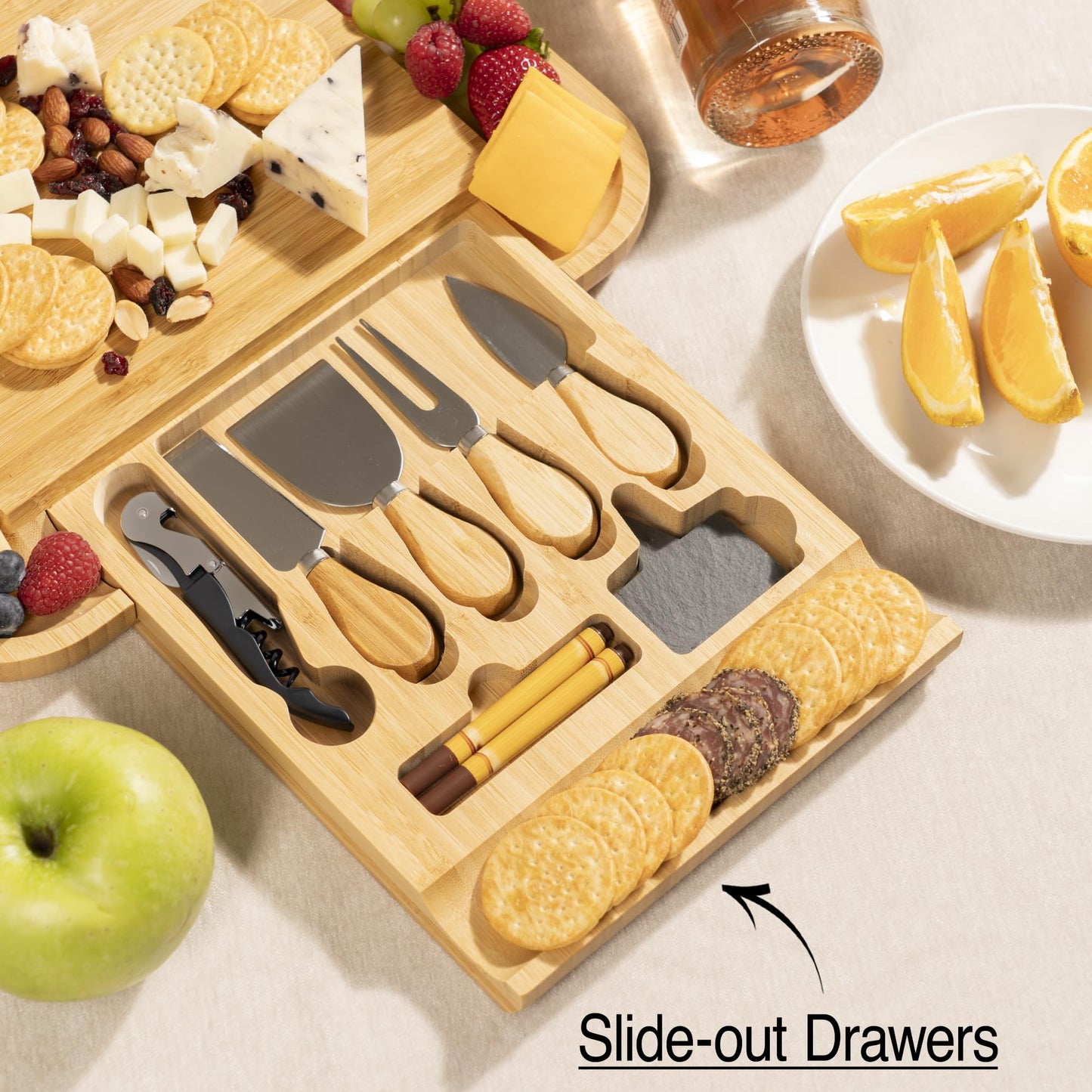 Personalized Bamboo Cheese Board with Cheese Knives & Accessories – Custom Engraved Charcuterie Board Gift Set, Wedding for Couples 2025, Housewarming