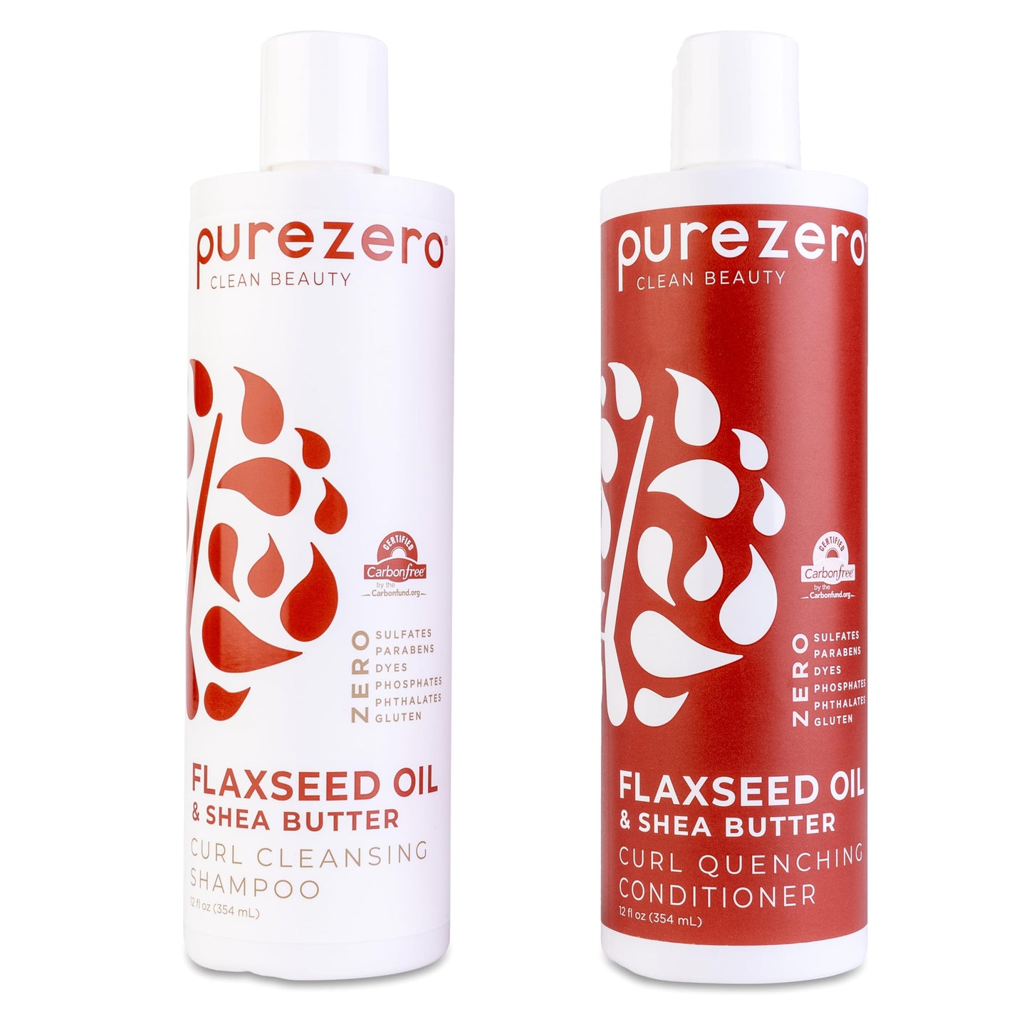 Purezero Flaxseed Oil & Shea Butter Shampoo and Conditioner Set - Curl Care - For Curly Hair Detangle & Defrizz - Zero Sulfates/