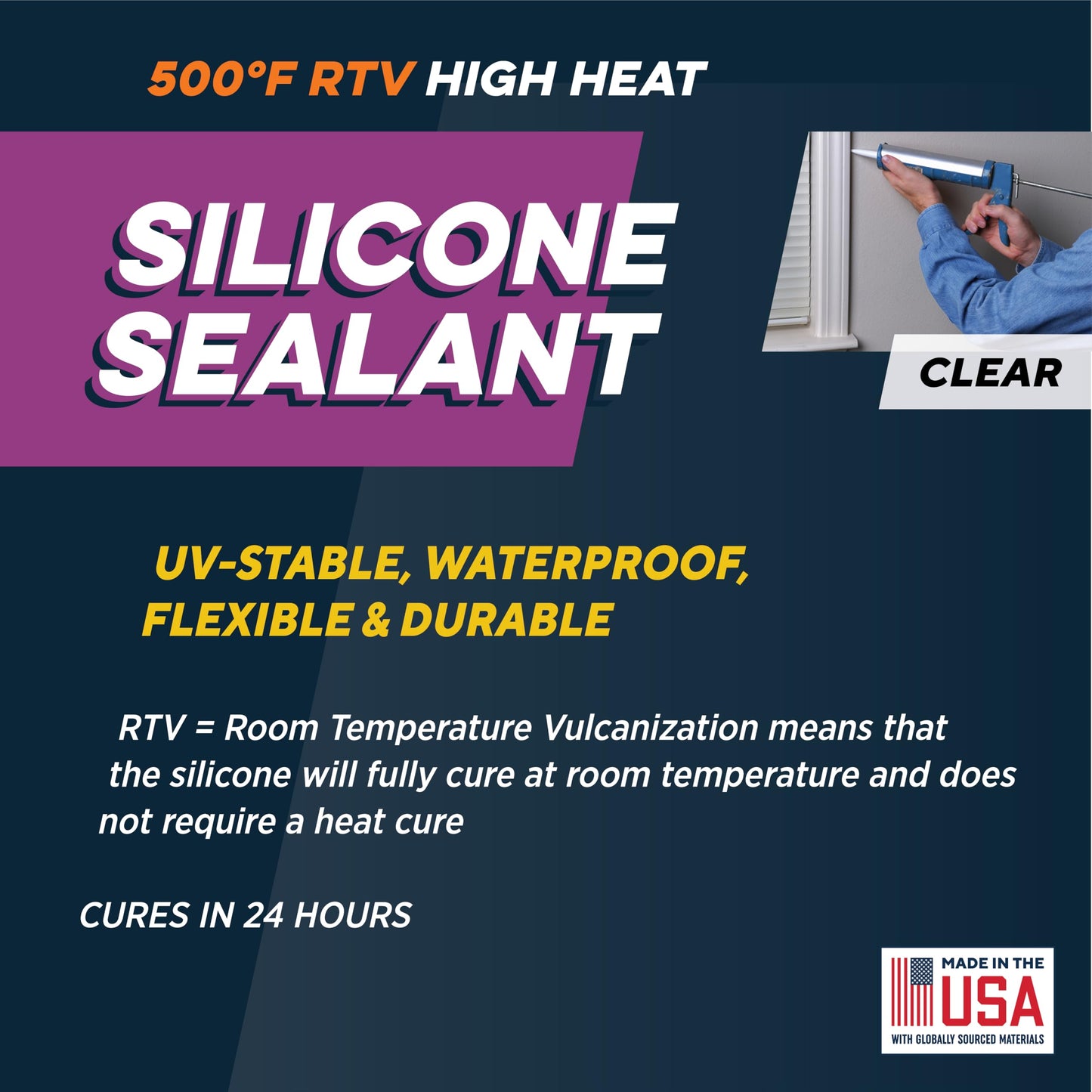 Rutland 500°F RTV High Heat Silicone Sealant Clear, USA-Made High Temperature Gasket Maker Adhesive - UV Stable, Oil Resistant & Non-Corrosive