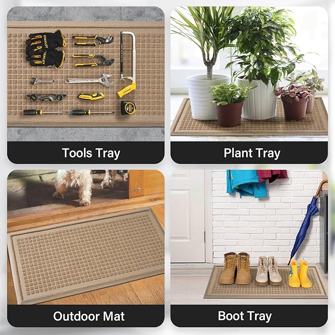 Boot Tray for Entryway, Non-Slip Shoe Tray Drying Mat, Waterproof Boot Mat for Muddy Boots, Heavy Duty Shoe Storage Trays, Indoor/Outdoor Use, 15x30 inches, Beige