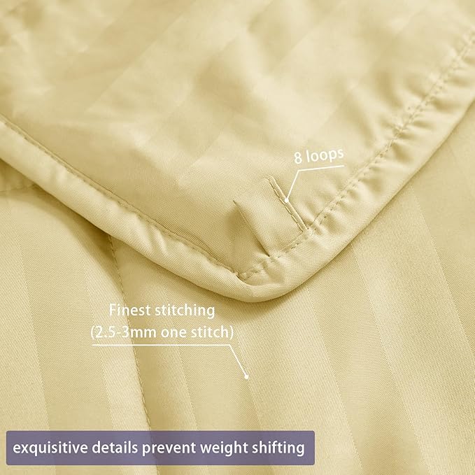 yescool Weighted Blanket for Adults (25 lbs, 88” x 104”, Mustard Yellow Stripes) Heavy Blanket for Sleeping Perfect for 240-260 lbs, King Size Breathable Blanket with Premium Glass Bead