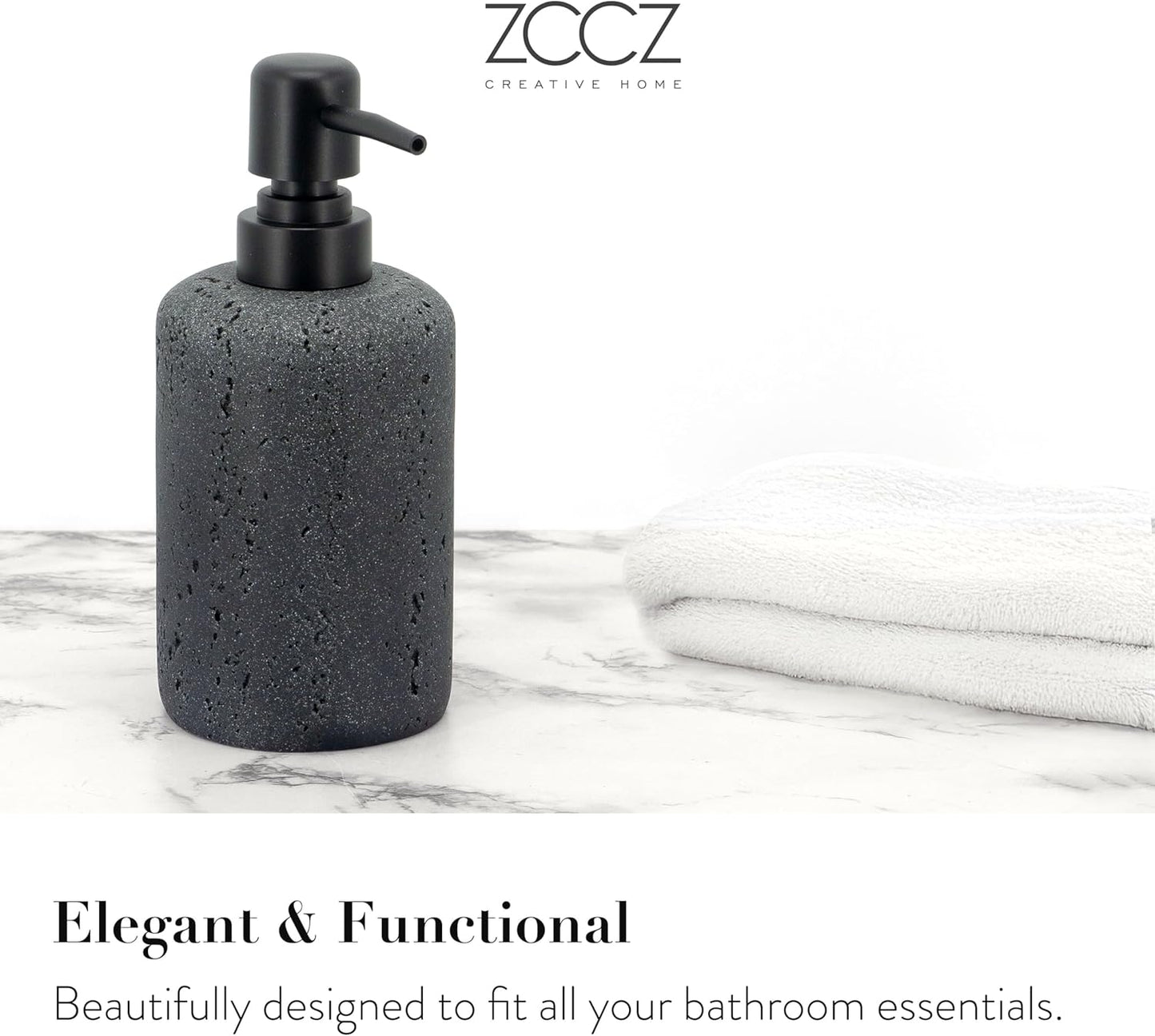 ZCCZ - Black Bathroom Accessories Set 4 Pcs - Toothbrush Holder, Soap Dispenser, Vanity Tray, Bathroom Tumbler - Countertop Vanity Organizer - Bathroom Accessory Set- Toothbrush Holder Set, Stone Sets