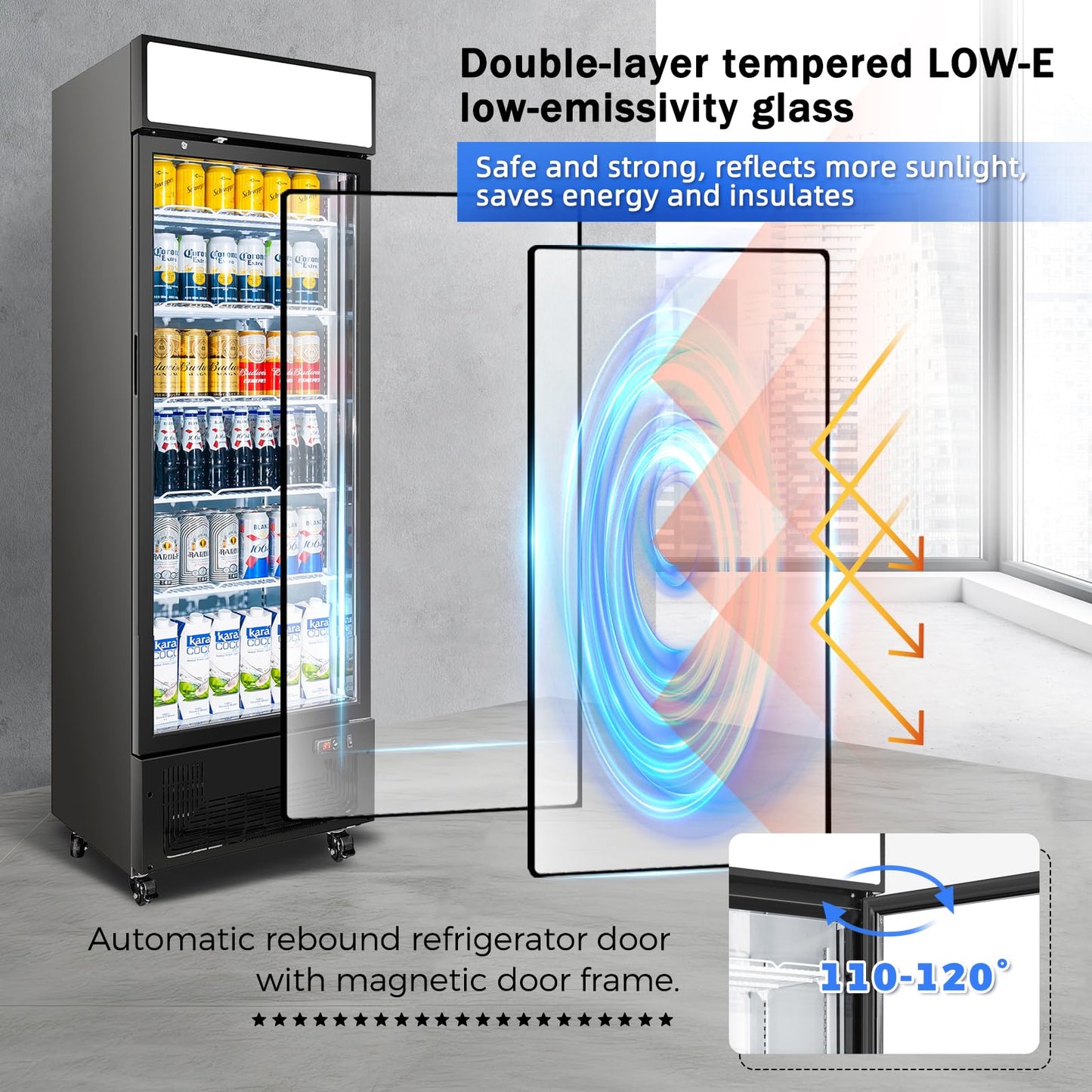 BINGERMA Commercial Display Refrigerator with Glass Door 12 Cu.ft Merchandiser Beverage Cooler Bar Black Drink Fridge for Convenience Stores, Supermarkets,Bars,Offices