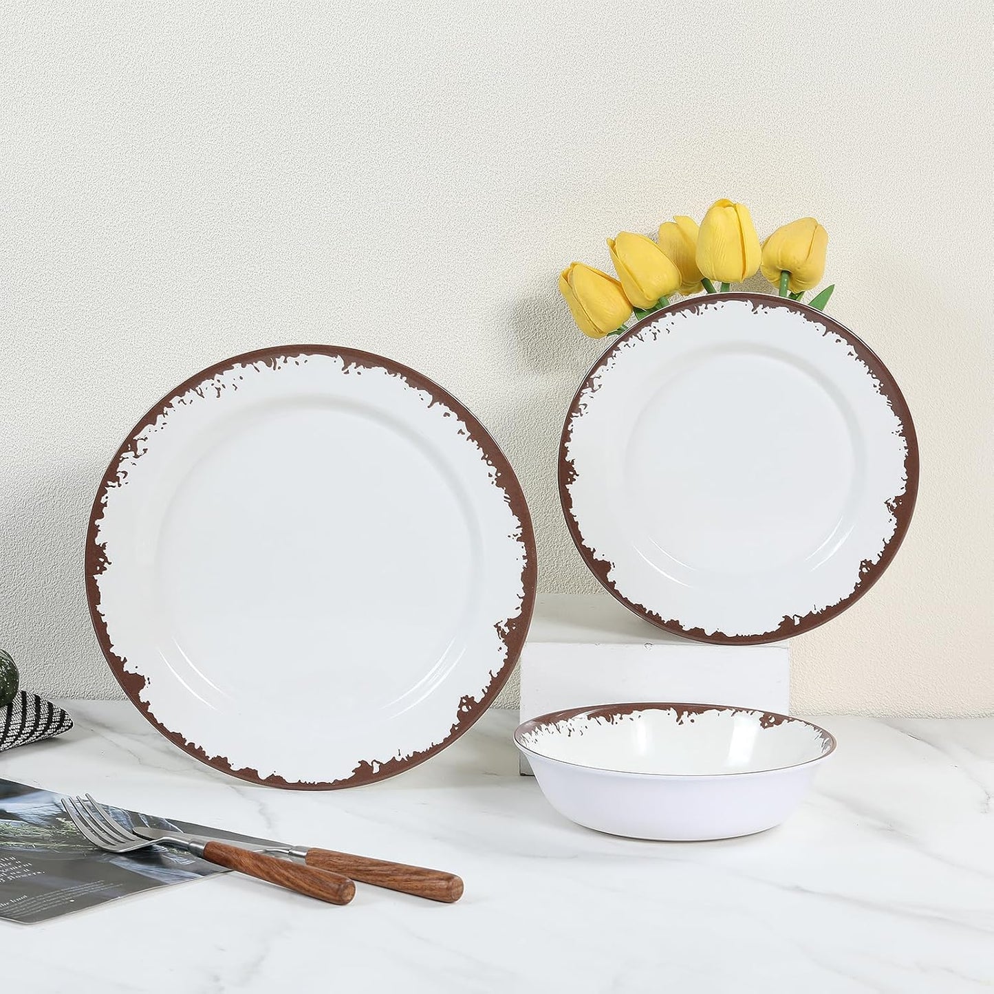 Melamine Dinnerware Set-12 Piece Melamine Plates and Bowls Set for 4,Lightweight yet Durable Dish Set,Camping/RV Unbreakable Serving Dishes, Dishwasher Safe, Off White