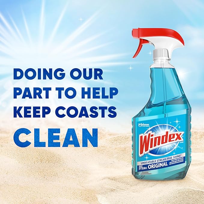 Windex Refill Glass and Window Cleaner Bottle, Bottle Made from 100% Recycled Plastic, Surface Cleaning Spray, Original Blue Scent, 2L (67.6 Fl Oz)