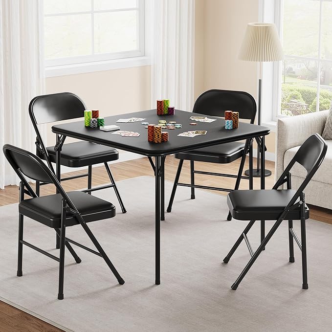 GarveeHome 33.6 in Folding Card Table, Portable Square Folding Table with PU Leather Soft Cushion, Foldable Table Suitable...