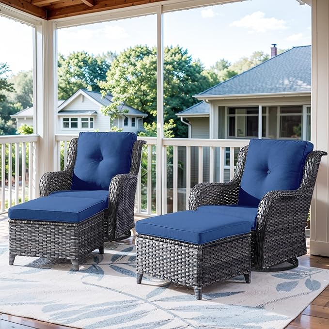Belord 4 Pieces Patio Furniture Sets, Wicker Patio Swivel Glider Chair with Ottomans, Outdoor Furniture Set for Outside Porch, Deck, Balcony, Garden